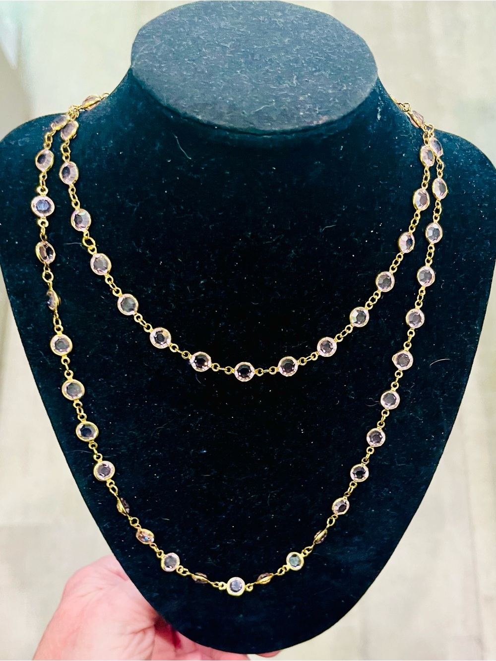 Vintage Austrian Crystal Rosary Style Necklace Pink Open Back Stations